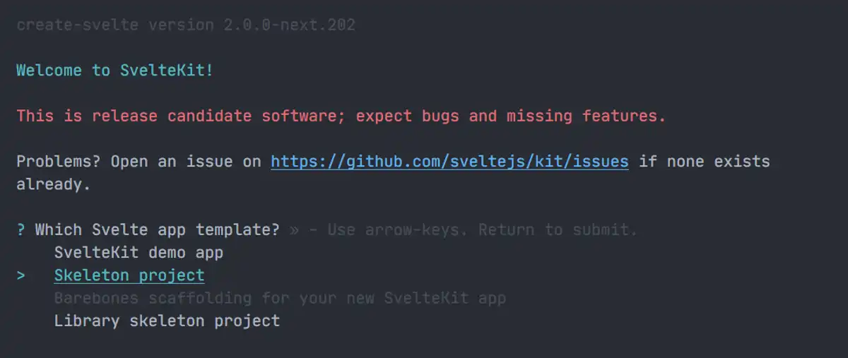 はじめに、プロジェクトのテンプレートを選択するよう求められます