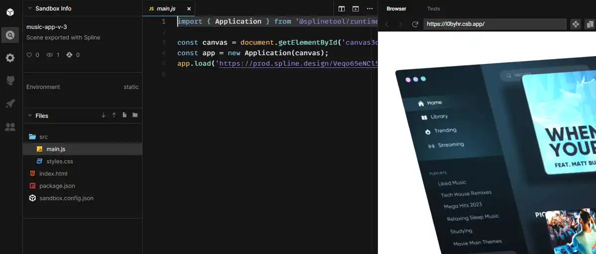 ExportするだけでCodeSandboxのパッケージが作成されます
